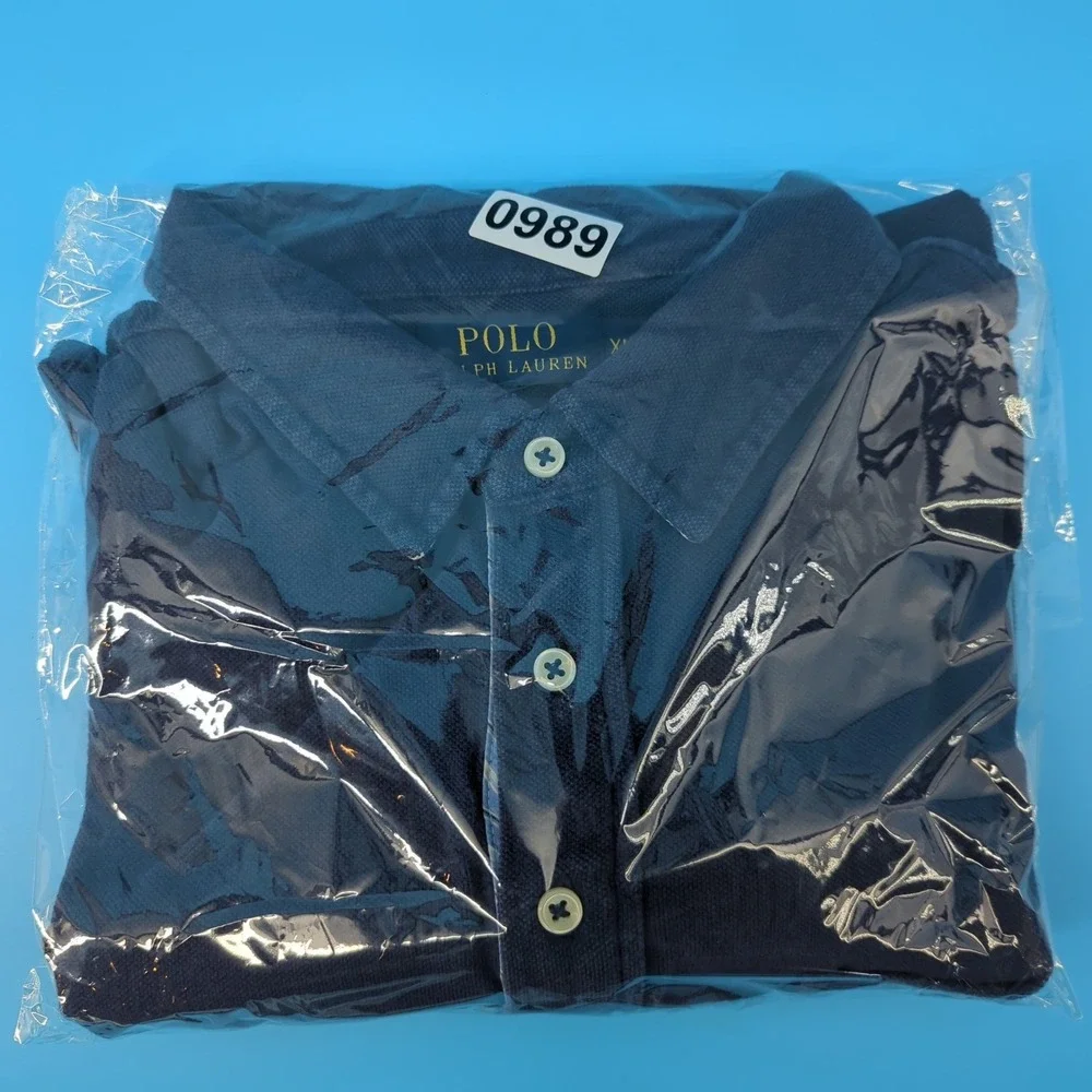 Polo Ralph Lauren Mens XL Custom Fit Navy Blue Mesh Pocket Shirt Short Sleeve